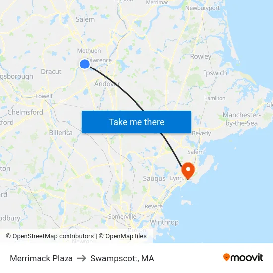 Merrimack Plaza to Swampscott, MA map