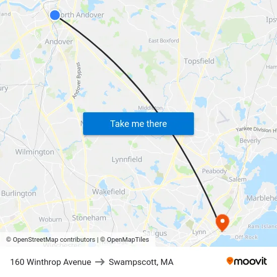 160 Winthrop Avenue to Swampscott, MA map