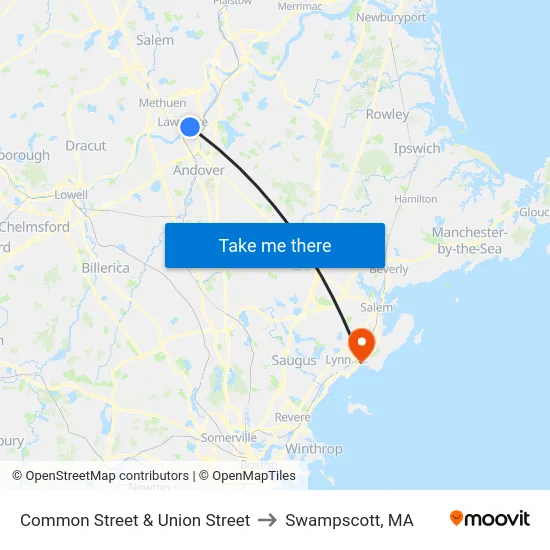 Common Street & Union Street to Swampscott, MA map