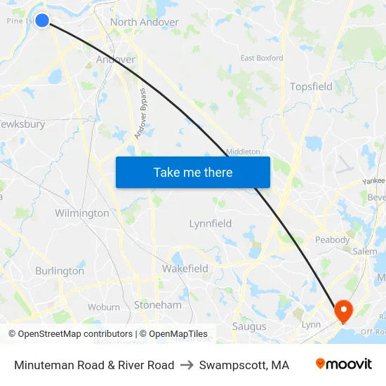 Minuteman Road & River Road to Swampscott, MA map