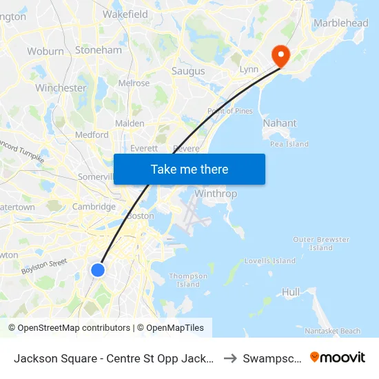 Jackson Square - Centre St Opp Jackson Square Busway to Swampscott, MA map