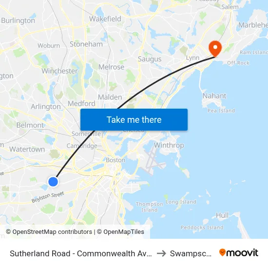 Sutherland Road - Commonwealth Ave @ Colborne Rd to Swampscott, MA map