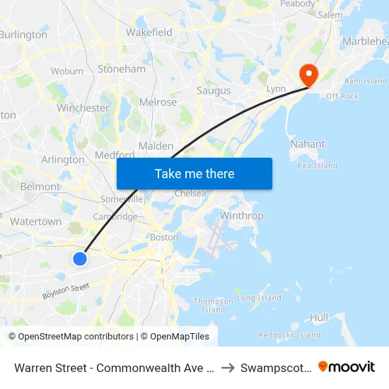 Warren Street - Commonwealth Ave @ Kelton St to Swampscott, MA map
