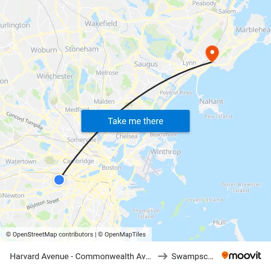 Harvard Avenue - Commonwealth Ave @ Harvard Ave to Swampscott, MA map