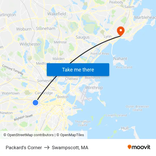 Packard's Corner to Swampscott, MA map