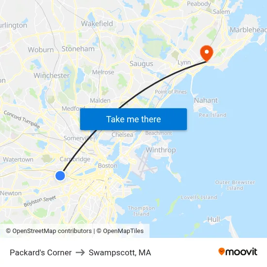 Packard's Corner to Swampscott, MA map