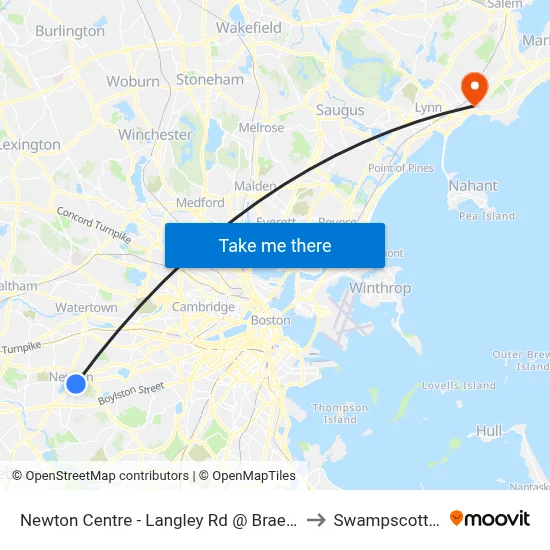 Newton Centre - Langley Rd @ Braeland Ave to Swampscott, MA map