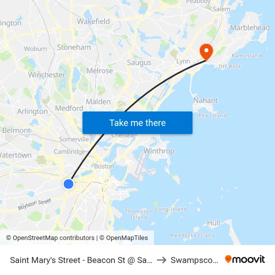 Saint Mary's Street - Beacon St @ Saint Mary's St to Swampscott, MA map