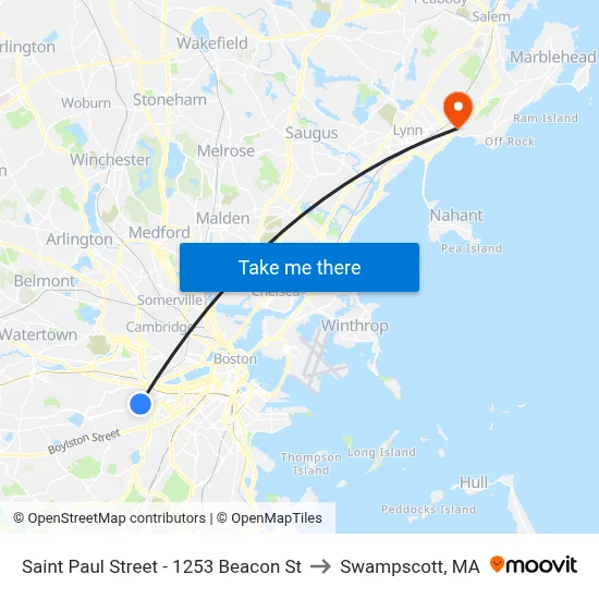 Saint Paul Street - 1253 Beacon St to Swampscott, MA map