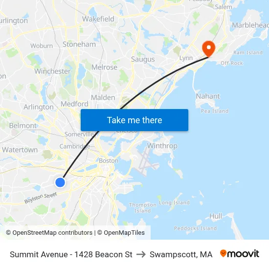 Summit Avenue - 1428 Beacon St to Swampscott, MA map