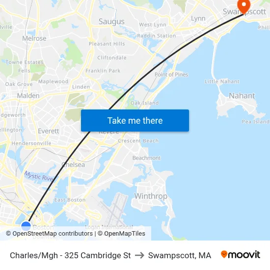 Charles/Mgh - 325 Cambridge St to Swampscott, MA map