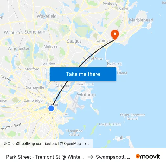 Park Street - Tremont St @ Winter St to Swampscott, MA map