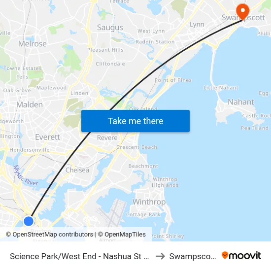 Science Park/West End - Nashua St @ Leverett Cir to Swampscott, MA map