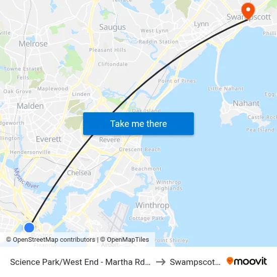 Science Park/West End - Martha Rd @ Amy Ct to Swampscott, MA map