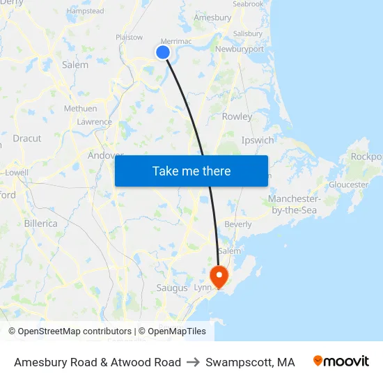 Amesbury Road & Atwood Road to Swampscott, MA map