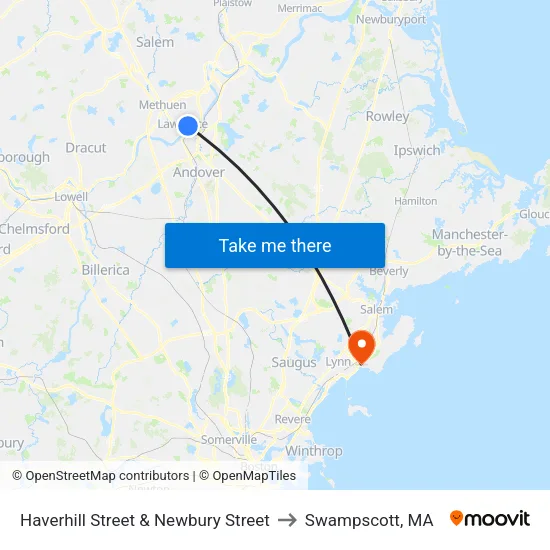 Haverhill Street & Newbury Street to Swampscott, MA map