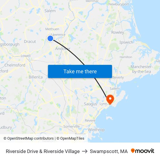 Riverside Drive & Riverside Village to Swampscott, MA map