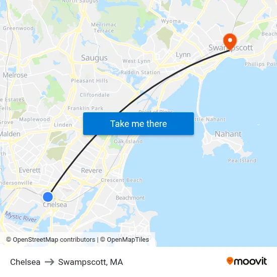 Chelsea to Swampscott, MA map