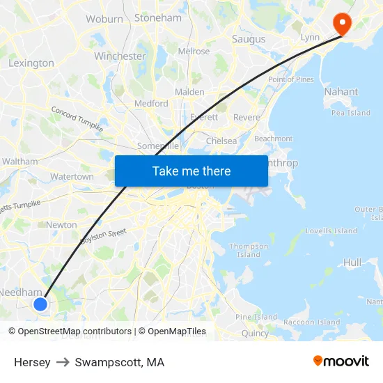 Hersey to Swampscott, MA map