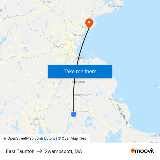 East Taunton to Swampscott, MA map
