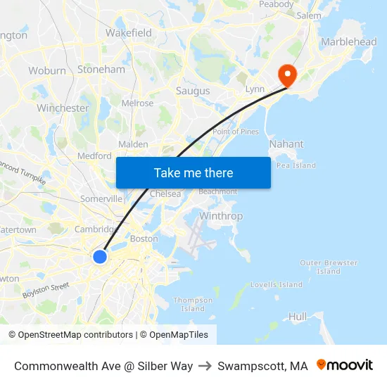 Commonwealth Ave @ Silber Way to Swampscott, MA map