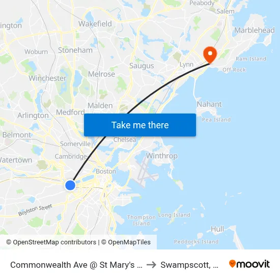 Commonwealth Ave @ St Mary's St to Swampscott, MA map