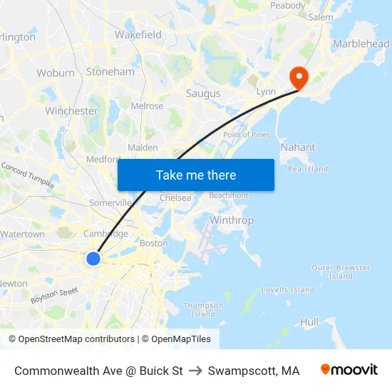 Commonwealth Ave @ Buick St to Swampscott, MA map