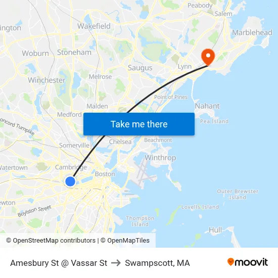 Amesbury St @ Vassar St to Swampscott, MA map