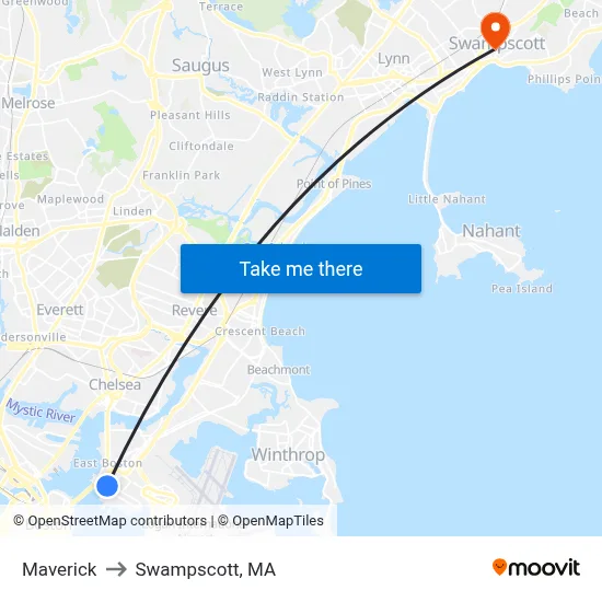 Maverick to Swampscott, MA map
