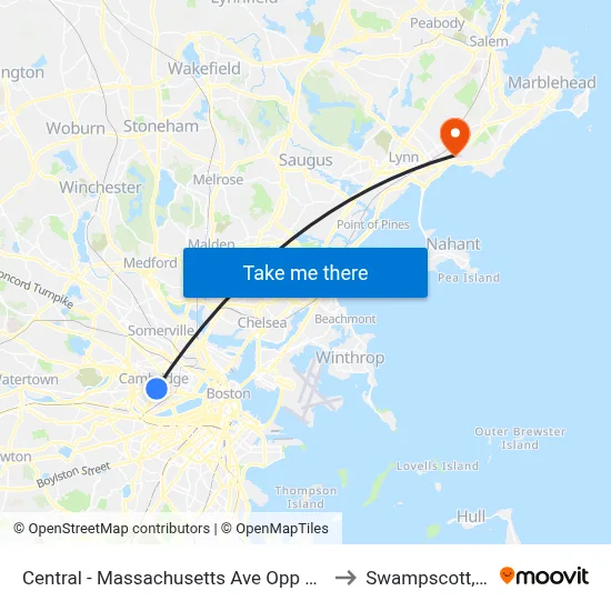 Central - Massachusetts Ave Opp Pearl St to Swampscott, MA map