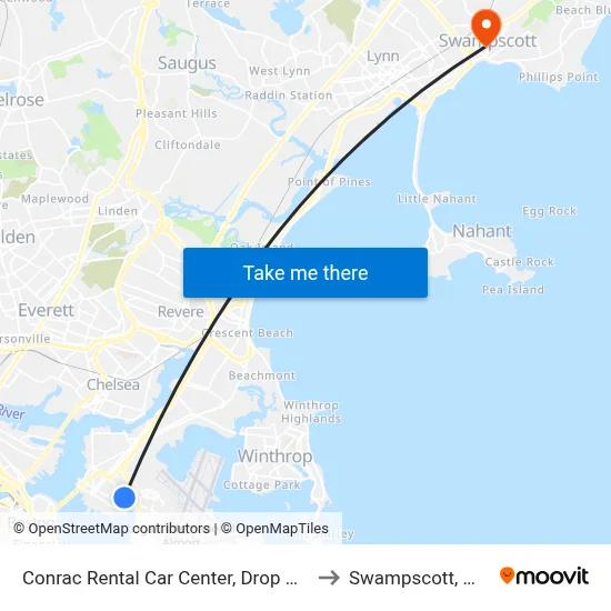 Conrac Rental Car Center, Drop Off to Swampscott, MA map