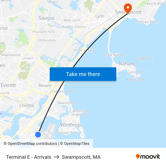 Terminal E - Arrivals to Swampscott, MA map