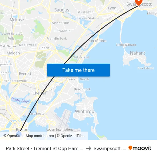 Park Street - Tremont St Opp Hamilton Pl to Swampscott, MA map