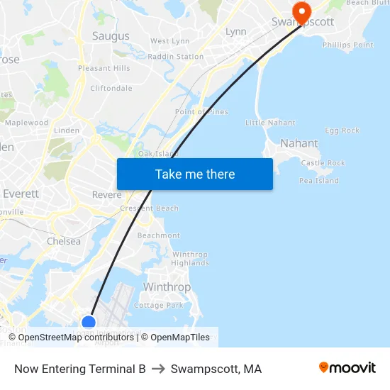 Now Entering Terminal B to Swampscott, MA map