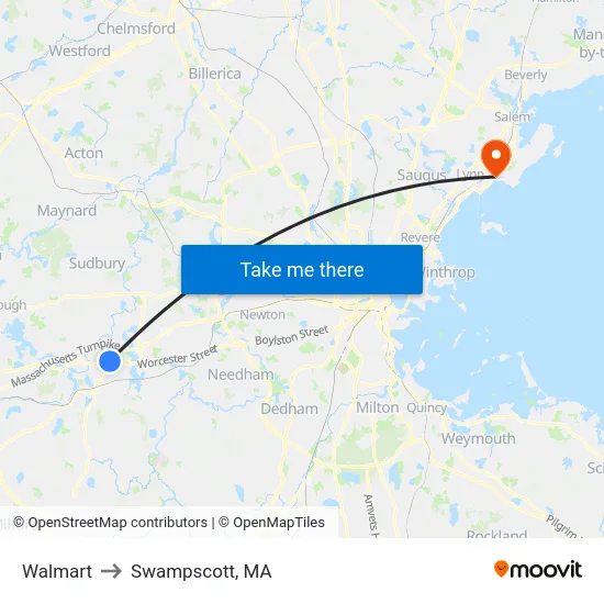 Walmart to Swampscott, MA map