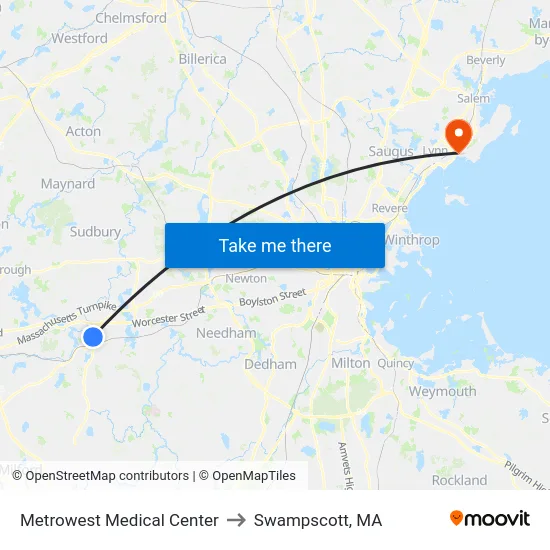 Metrowest Medical Center to Swampscott, MA map