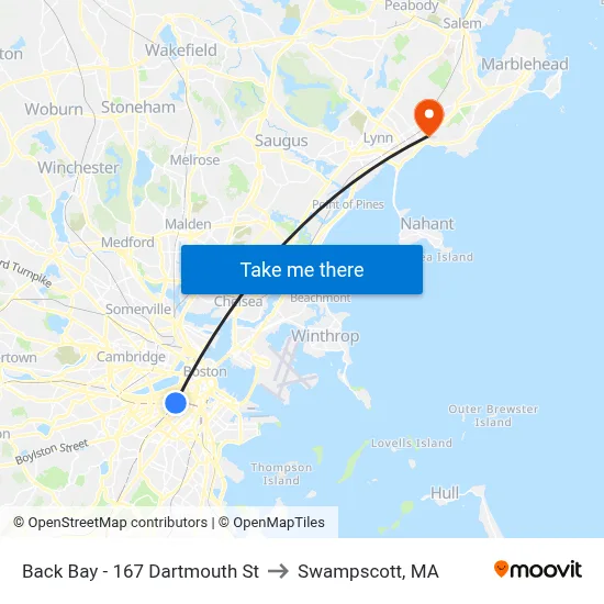 Back Bay - 167 Dartmouth St to Swampscott, MA map