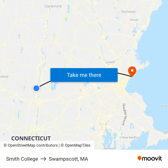 Smith College to Swampscott, MA map