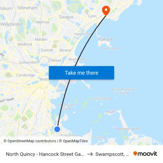 North Quincy - Hancock Street Garage to Swampscott, MA map