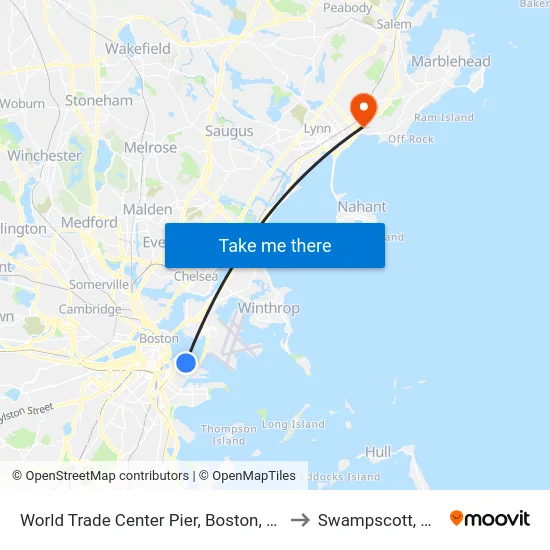 World Trade Center Pier, Boston, MA to Swampscott, MA map