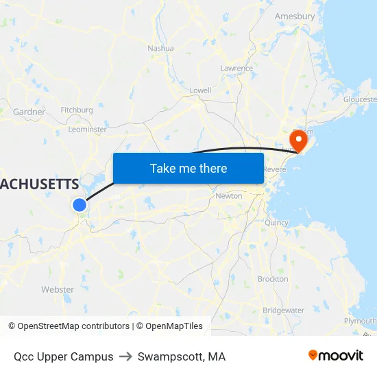 Qcc Upper Campus to Swampscott, MA map