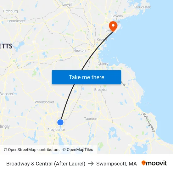 Broadway & Central (After Laurel) to Swampscott, MA map