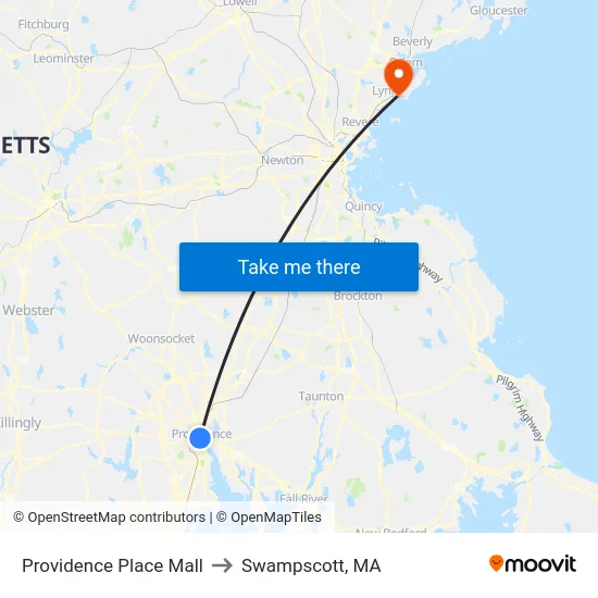 Providence Place Mall to Swampscott, MA map
