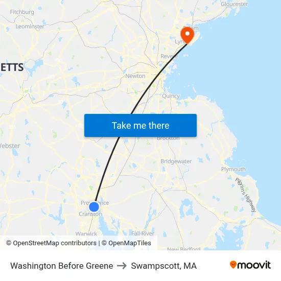 Washington Before Greene to Swampscott, MA map