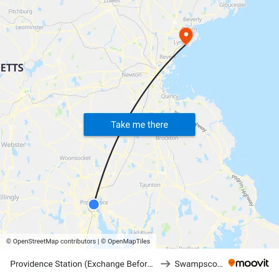 Providence Station (Exchange Before Park Row W) to Swampscott, MA map