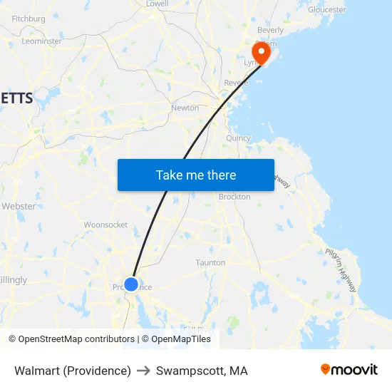 Walmart (Providence) to Swampscott, MA map