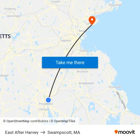 East After Harvey to Swampscott, MA map