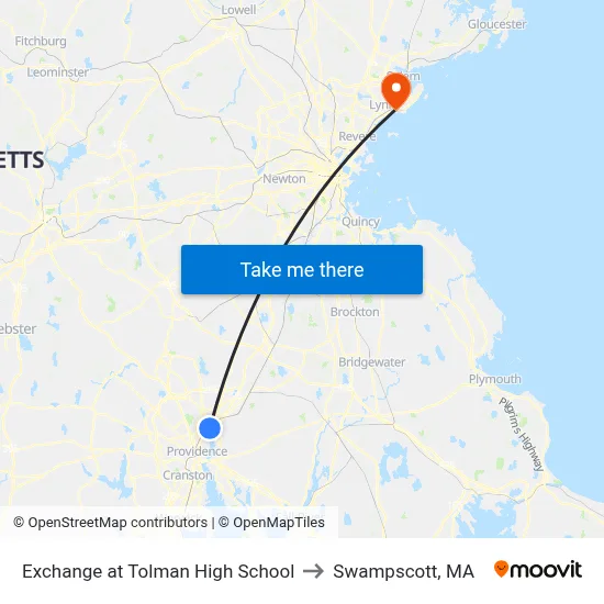 Exchange at Tolman High School to Swampscott, MA map