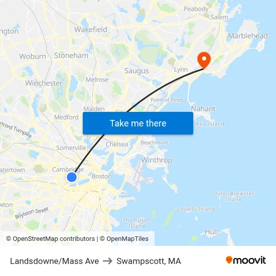 Landsdowne/Mass Ave to Swampscott, MA map