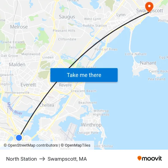 North Station to Swampscott, MA map